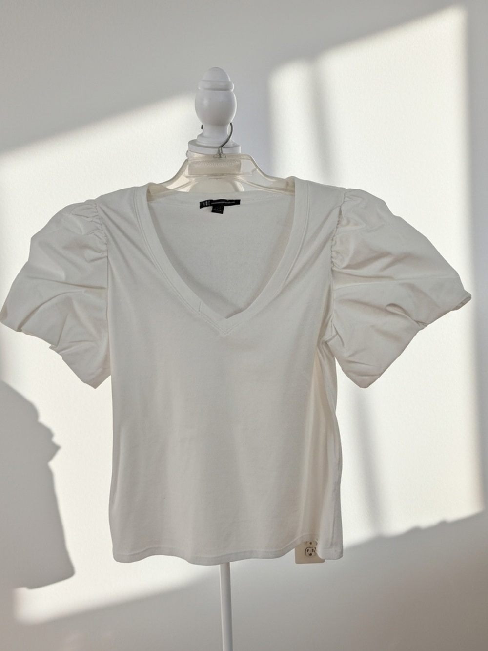 INC Women’s White V-Neck Tee Pretty Puff Sleeve Cottagecore  Womens Size Small